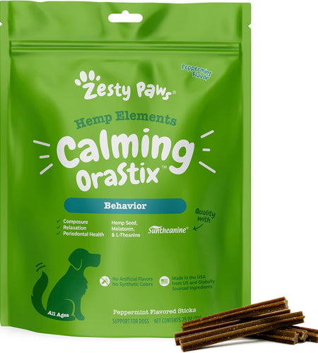 Calming Orastix for Dogs - Dental Sticks for Stress and Anxiety Relief with Hemp Melatonin Chamomile Dog Tartar Teeth Cleaning Calm Composure for Fireworks and Thunderstorms