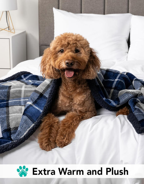 Load image into Gallery viewer, Dog Blanket for Medium Large Dogs, Pet Bed Blanket Cat Puppy Kitten, Fleece Furniture Couch Cover Protector Sofa Car, Soft Sherpa Dog Throw Plush Reversible Washable, 40X60 Plaid Navy Blue
