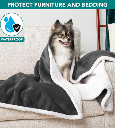 Waterproof Dog Blanket for Small Medium Dog, Pet Puppy Blanket Couch Cover Protection, Sherpa Fleece Cat Blanket Washable Throw Couch Sofa Bed Furniture Protector Reversible Soft 29X40 Charcoal